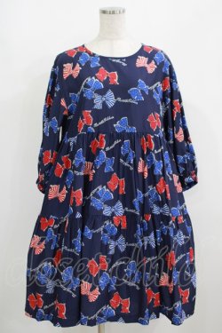 画像1: Jane Marple / Anniversary ribbonsティアードドレス  ネイビー H-25-08-09-005-JM-OP-KB-ZH