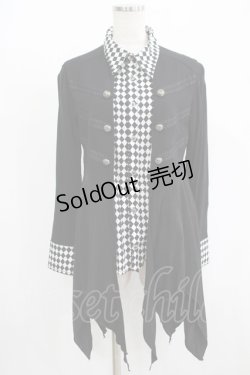 画像1: ALGONQUINS / レイヤード風ロングシャツ  黒×ダイヤ H-25-08-09-045-AL-BL-KB-ZH