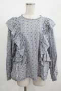 Jane Marple Dans Le Salon / Noon shoulder frill blouse  blue grey H-25-08-09-047-JM-BL-KB-ZH