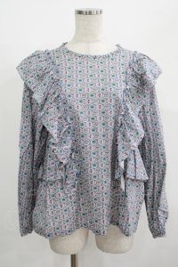 Jane Marple Dans Le Salon / Noon shoulder frill blouse  blue grey H-25-08-09-047-JM-BL-KB-ZH