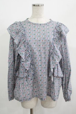 画像1: Jane Marple Dans Le Salon / Noon shoulder frill blouse  blue grey H-25-08-09-047-JM-BL-KB-ZH
