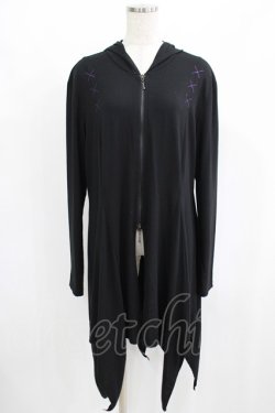 画像1: ALGONQUINS / クロス刺繍イレギュラーZIPパーカー  黒 H-25-08-09-049-AL-TO-KB-ZH