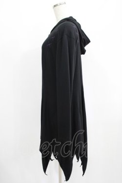 画像2: ALGONQUINS / クロス刺繍イレギュラーZIPパーカー  黒 H-25-08-09-049-AL-TO-KB-ZH