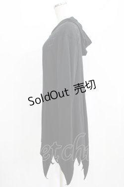 画像2: ALGONQUINS / クロス刺繍イレギュラーZIPパーカー  黒 H-25-08-09-049-AL-TO-KB-ZH