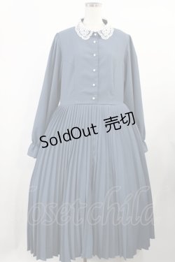 画像1: m petit by misako / レース襟プリーツワンピース LL ブルー H-25-08-09-1003-LO-OP-NS-ZH