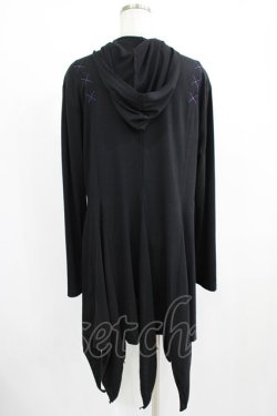 画像3: ALGONQUINS / クロス刺繍イレギュラーZIPパーカー  黒 H-25-08-09-049-AL-TO-KB-ZH