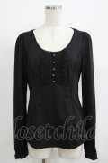 Ozz oneste / 薔薇刺繍ピンタックトップス  黒 H-25-08-09-057-OO-TO-KB-ZH