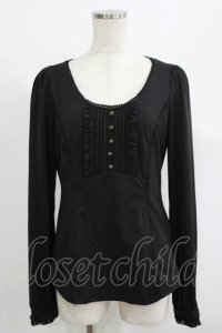 Ozz oneste / 薔薇刺繍ピンタックトップス  黒 H-25-08-09-057-OO-TO-KB-ZH