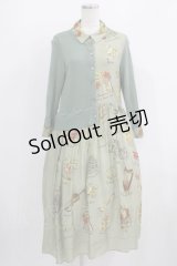 Jane Marple Dans Le Salon / Scottish scarf trompe-l'oeil dress  Mint grey×Mint grey H-25-08-09-008-JM-OP-KB-ZH