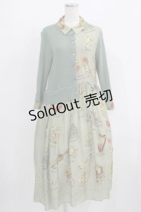 Jane Marple Dans Le Salon / Scottish scarf trompe-l'oeil dress  Mint grey×Mint grey H-25-08-09-008-JM-OP-KB-ZH