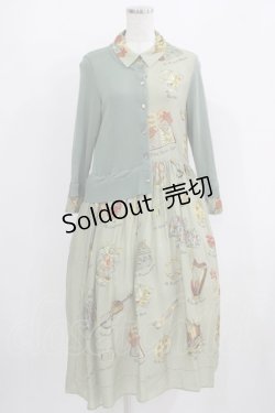 画像1: Jane Marple Dans Le Salon / Scottish scarf trompe-l'oeil dress  Mint grey×Mint grey H-25-08-09-008-JM-OP-KB-ZH