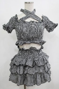 画像1: Jane Marple / ギンガムフリルスイムウェア M 黒 H-25-08-10-1043-JM-OP-KB-ZH
