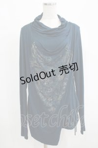 Rozen Kavalier / プリントドレープギャザーカットソー  ブルーグリーン H-25-08-10-1055-OO-TO-KB-ZH