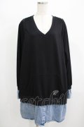 NieR Clothing / デニム切替オフショルワンピ  黒×ブルーデニム H-25-08-10-1057-PU-OP-KB-ZH