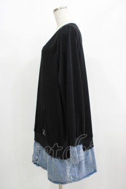 画像2: NieR Clothing / デニム切替オフショルワンピ  黒×ブルーデニム H-25-08-10-1057-PU-OP-KB-ZH
