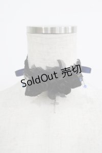 Moi-meme-Moitie / 薔薇コサージュチョーカー  黒×青 H-25-08-10-1071-MO-AC-KB-ZH