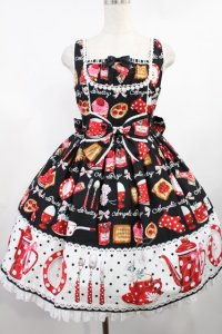 Angelic Pretty / French Cafe切替ジャンパースカート Free ブラック H-25-08-11-1002-AP-OP-NS-ZH