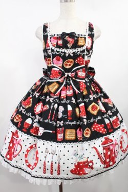 画像1: Angelic Pretty / French Cafe切替ジャンパースカート Free ブラック H-25-08-11-1002-AP-OP-NS-ZH