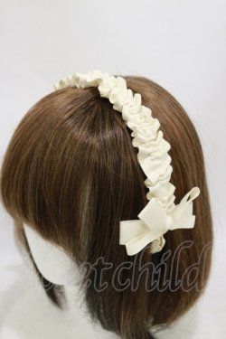 画像1: m petit by misako / ギャザーリボンカチューシャ  生成り H-25-08-11-030-LO-AC-NS-ZH