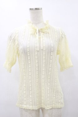 画像1: F&A / フロントリボンストライプレース5分袖トップス Free IVORY H-25-08-12-049-LO-TO-NS-ZH