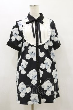 画像1: DearMyLove / くま柄シャツワンピース  M ブラック H-25-08-12-060-EL-OP-NS-ZH