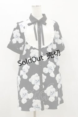 画像1: DearMyLove / くま柄シャツワンピース  M ブラック H-25-08-12-060-EL-OP-NS-ZH