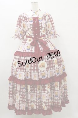 画像1: axes femme kawaii / ベアズベーカリー柄ロングワンピース M レッド H-25-08-12-064-AX-OP-NS-ZH
