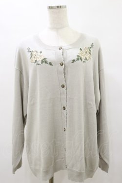 画像1: axes femme / バラ刺しゅうニットカーディガン LL グレー H-25-08-12-037-AX-TO-NS-ZH