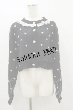 画像1: Princess Melody / ハート柄ショートカーディガン Free ブラック/オフ H-25-08-12-039-EL-TO-NS-ZH
