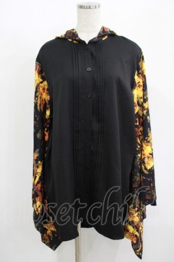 画像1: NieR Clothing / 着物風袖フードシャツ  黒 H-25-08-13-046-PU-BL-KB-ZH