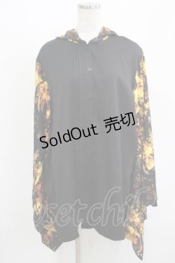 画像1: NieR Clothing / 着物風袖フードシャツ  黒 H-25-08-13-046-PU-BL-KB-ZH