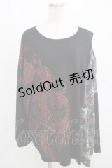 Qutie Frash / 和柄切替カットソー  黒 H-25-08-13-048-QU-TO-KB-ZH
