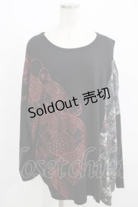 Qutie Frash / 和柄切替カットソー  黒 H-25-08-13-048-QU-TO-KB-ZH