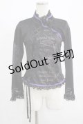 h.NAOTO / レースアッププリントカットソー  黒×紫 H-25-08-13-050-HN-TO-KB-ZH