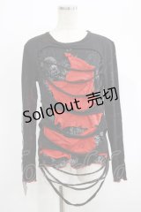 h.NAOTO / レイヤードプリントカットソー  黒×赤 H-25-08-13-059-HN-TO-KB-ZH