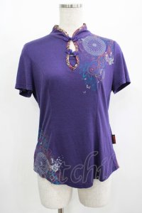 Ozz oneste / 刺繍チャイナカットソー  紫 H-25-08-13-061-OO-TO-KB-ZH