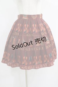 Jane Marple / バイオリンプリントのミニスカート M ボルドー×ボルドーリボン H-25-08-13-015-JM-SK-KB-ZH