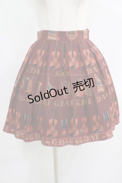 画像1: Jane Marple / バイオリンプリントのミニスカート M ボルドー×ボルドーリボン H-25-08-13-015-JM-SK-KB-ZH