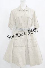 Jane Marple Dans Le Salon / コットンタイプライターのミリタリーシャツワンピース  ベージュ H-25-08-13-021-JM-OP-KB-ZH