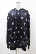 NieR Clothing / 総柄フードカーディガン  黒 H-25-08-14-051-PU-TO-KB-ZH