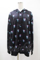 NieR Clothing / 総柄フードカーディガン  黒 H-25-08-14-051-PU-TO-KB-ZH