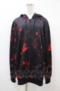 NieR Clothing / 総柄ZIPパーカー  黒×赤 H-25-08-14-055-PU-TO-KB-ZH