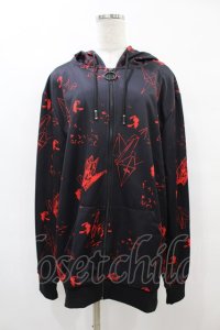 NieR Clothing / 総柄ZIPパーカー  黒×赤 H-25-08-14-055-PU-TO-KB-ZH