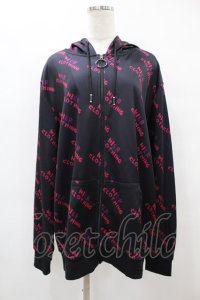 NieR Clothing / 総柄ZIPパーカー  黒×ピンク H-25-08-14-058-PU-TO-KB-ZH