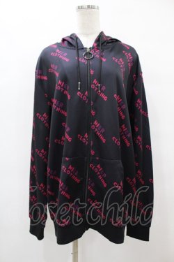画像1: NieR Clothing / 総柄ZIPパーカー  黒×ピンク H-25-08-14-058-PU-TO-KB-ZH