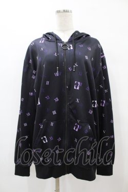 画像1: NieR Clothing / 総柄ZIPパーカー  黒×紫 H-25-08-14-059-PU-TO-KB-ZH