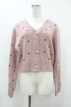 画像1: evelyn / ハート刺繍カーディガン Free ピンク/ブラック H-25-08-14-1040-LO-TO-NS-ZH