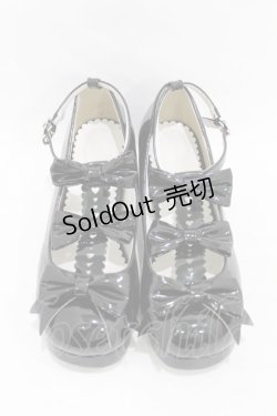画像1: DearMyLoveEmily / ハートヒールトリプルリボンシューズ 24.0cm ブラックエナメル H-25-08-14-1046-0-SH-NS-ZH