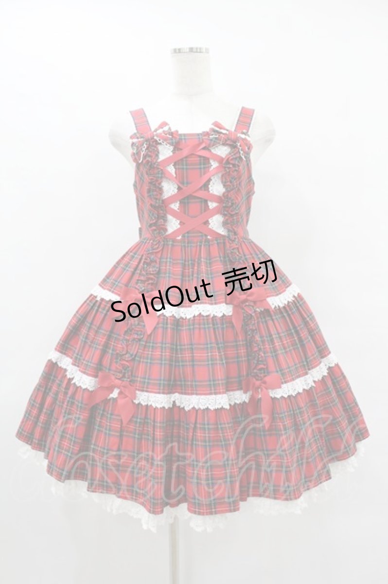 画像1: Angelic Pretty / タータンチェック肩リボンジャンパースカート Free レッド H-25-08-14-1006-AP-OP-NS-ZH (1)