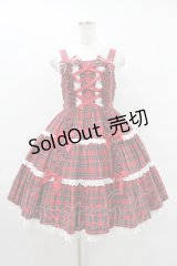 Angelic Pretty / タータンチェック肩リボンジャンパースカート Free レッド H-25-08-14-1006-AP-OP-NS-ZH